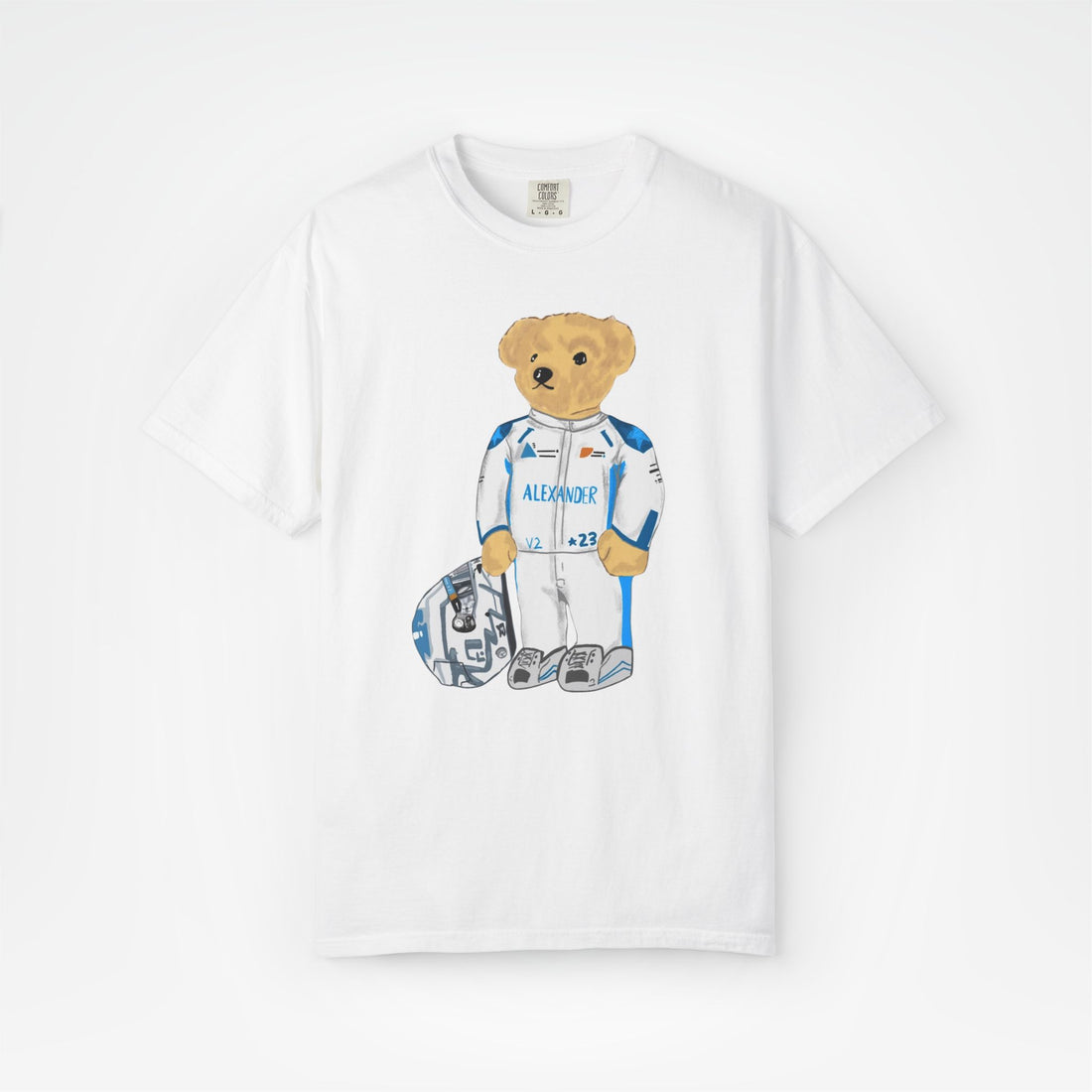 White Front - Alex Albon Williams teddy bear F1 T shirt graphic studio mockup
