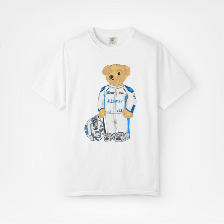 White Front - Alex Albon Williams teddy bear F1 T shirt graphic studio mockup