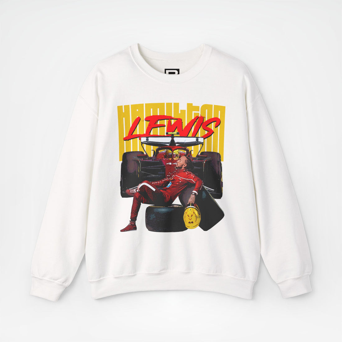 White Front - Lewis Hamilton Ferrari F1 sweater graphic studio mockup