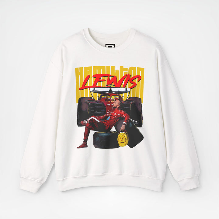 White Front - Lewis Hamilton Ferrari F1 sweater graphic studio mockup