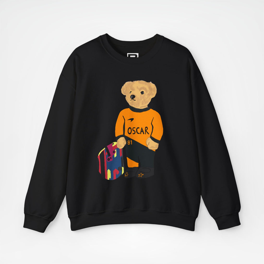 Black Front - Oscar Piastri McLaren teddy bear F1 sweater graphic studio mockup