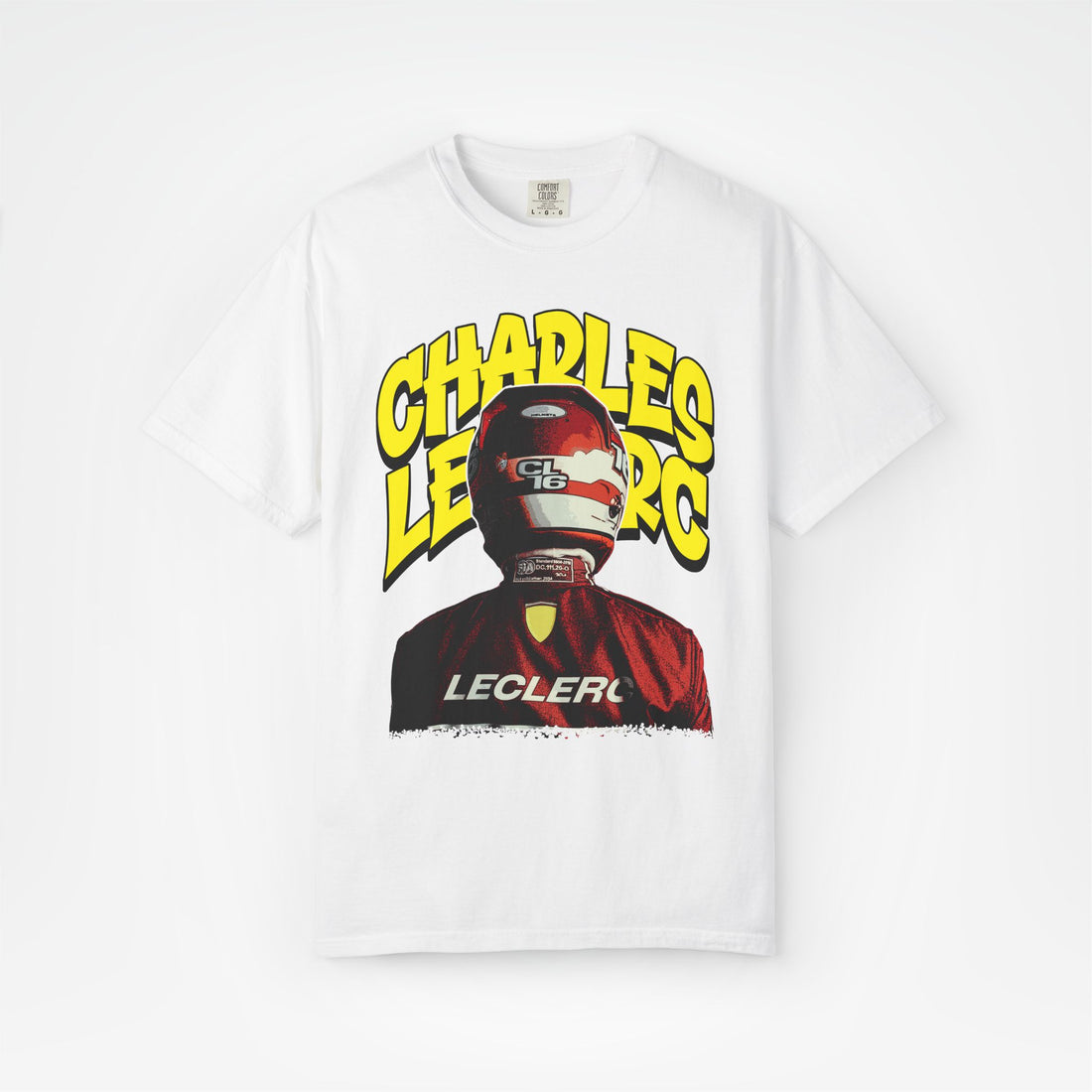 White Front - Charles Leclerc Ferrari F1 T shirt graphic studio mockup