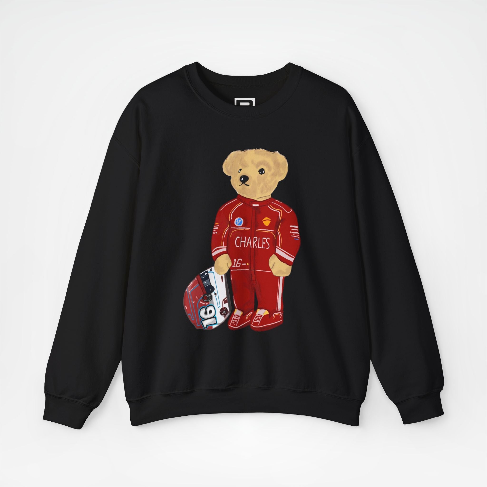 Black Front - Charles Leclerc Ferrari teddy bear F1 sweater graphic studio mockup