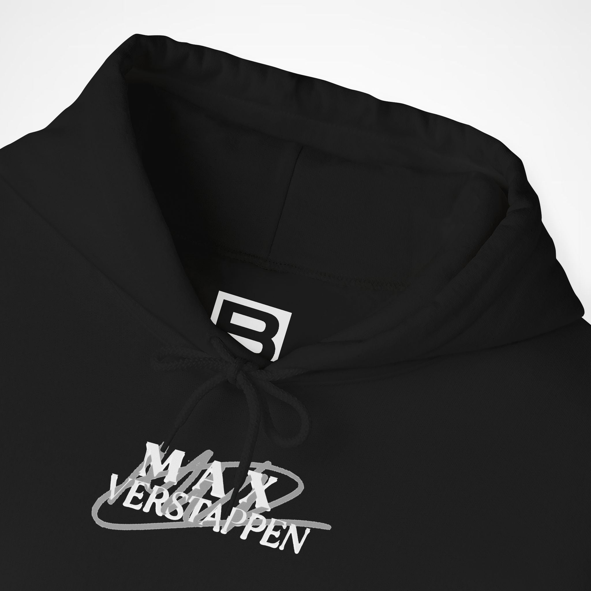 Black Front 2 - Max Verstappen Red Bull F1 hoodie front detail studio mockup