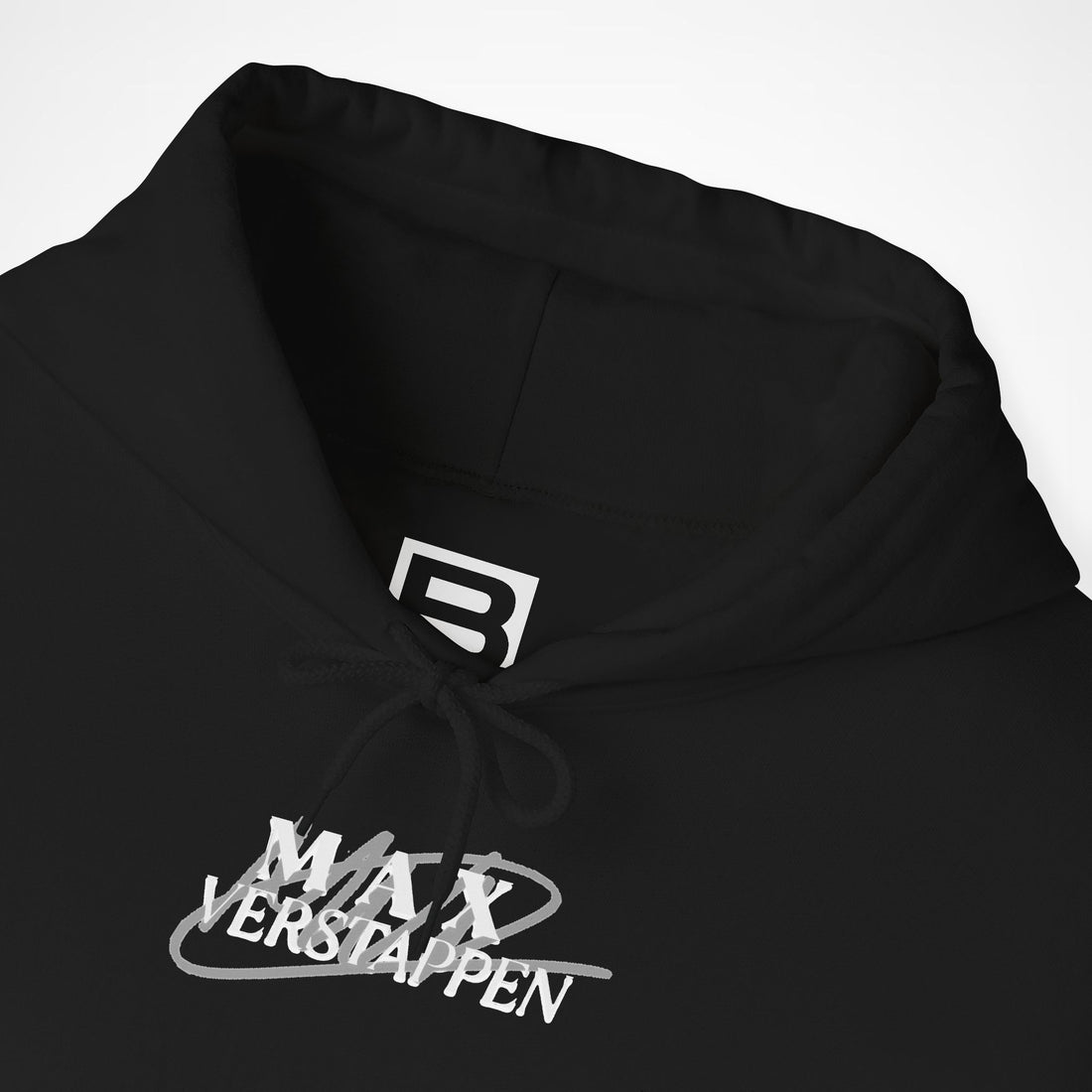 Black Front 2 - Max Verstappen Red Bull F1 hoodie front detail studio mockup