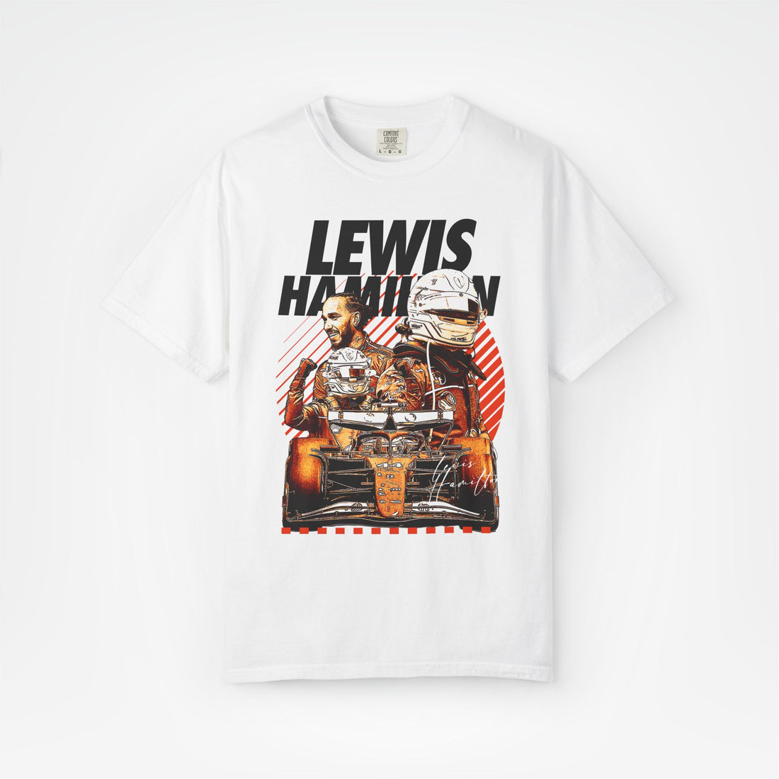 White Front - Lewis Hamilton Ferrari F1 T shirt graphic studio mockup
