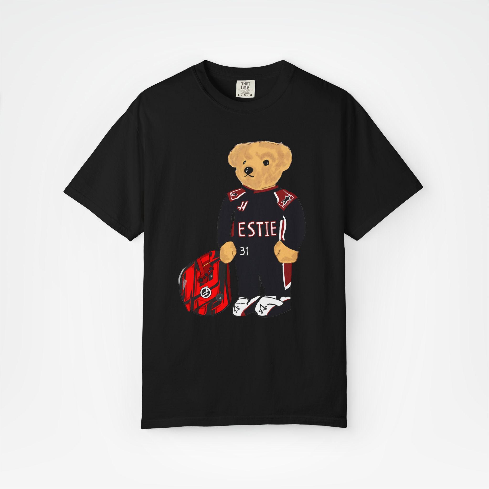 Black Front - Esteban Ocon Haas teddy bear F1 T shirt graphic studio mockup