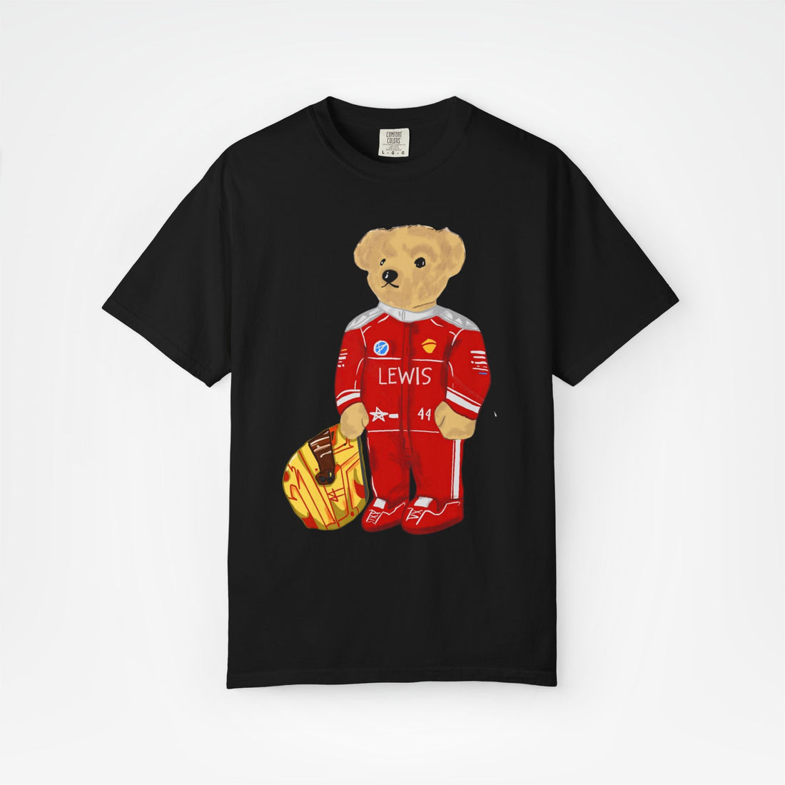 Black Front - Lewis Hamilton Ferrari teddy bear F1 T shirt graphic studio mockup