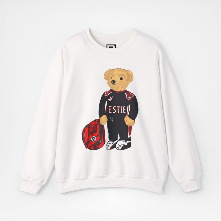 White Front - Esteban Ocon Haas teddy bear F1 sweater graphic studio mockup