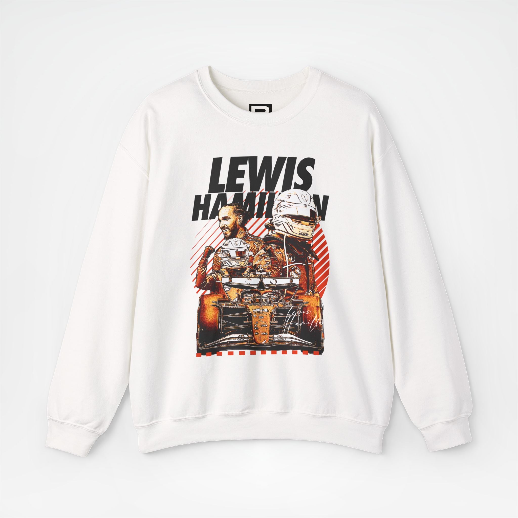 White Front - Lewis Hamilton Ferrari F1 sweater graphic studio mockup