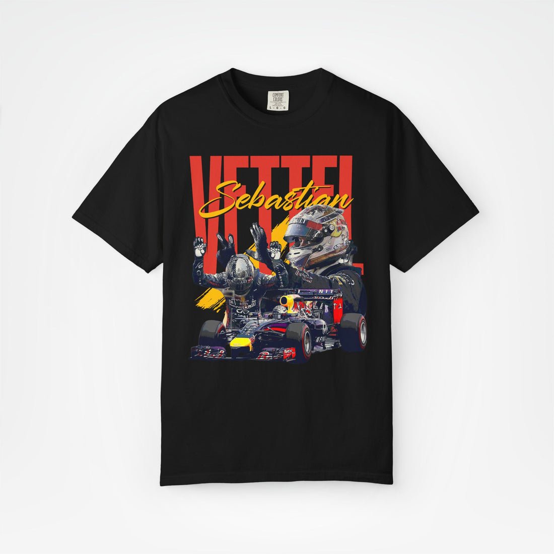 Black Front - Sebastian Vettel Red Bull F1 T shirt graphic studio mockup