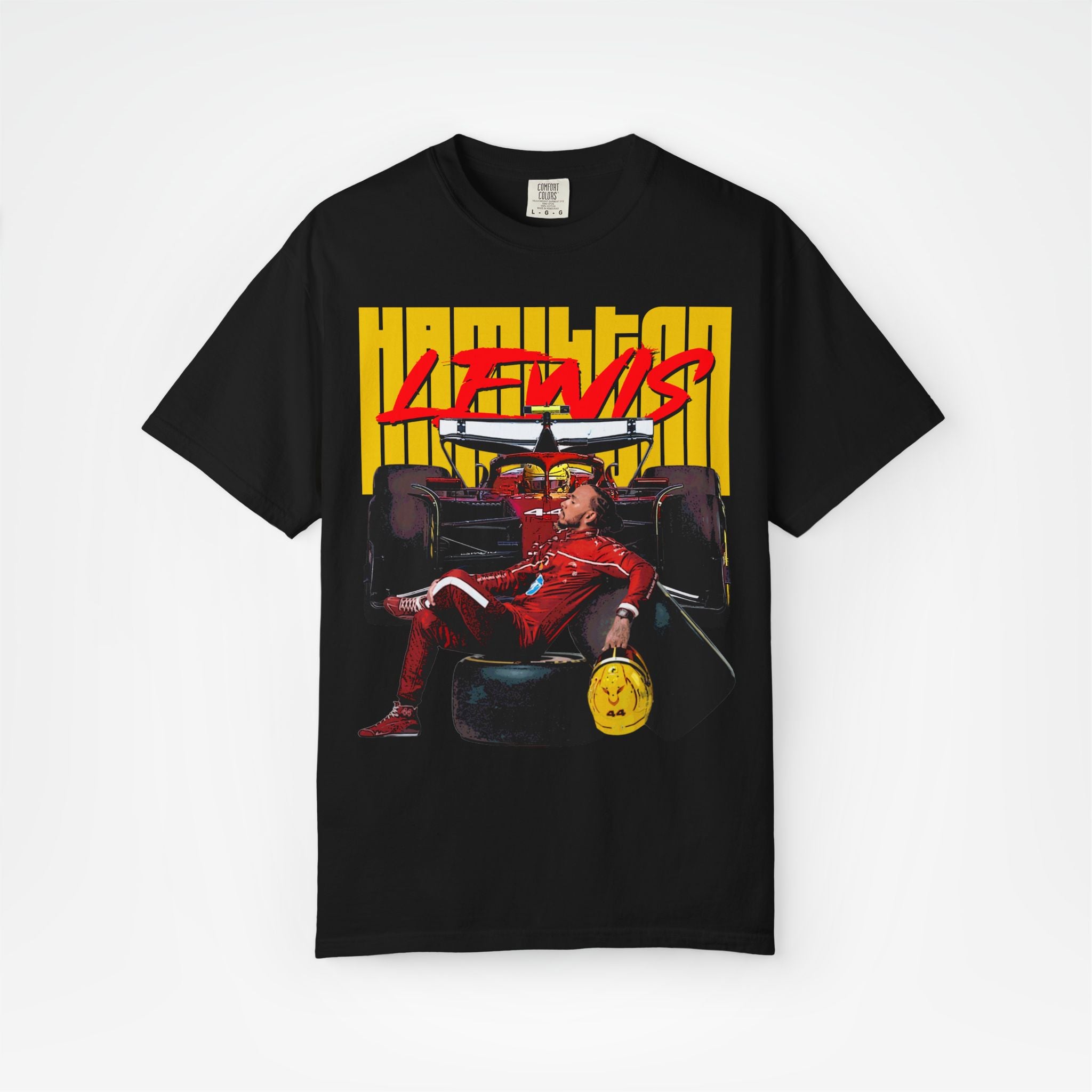 Black Front - Lewis Hamilton Ferrari F1 T shirt graphic studio mockup