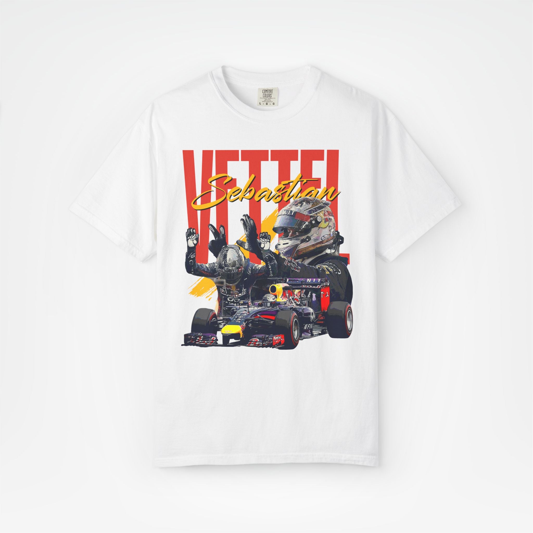 White Front - Sebastian Vettel Red Bull F1 T shirt graphic studio mockup
