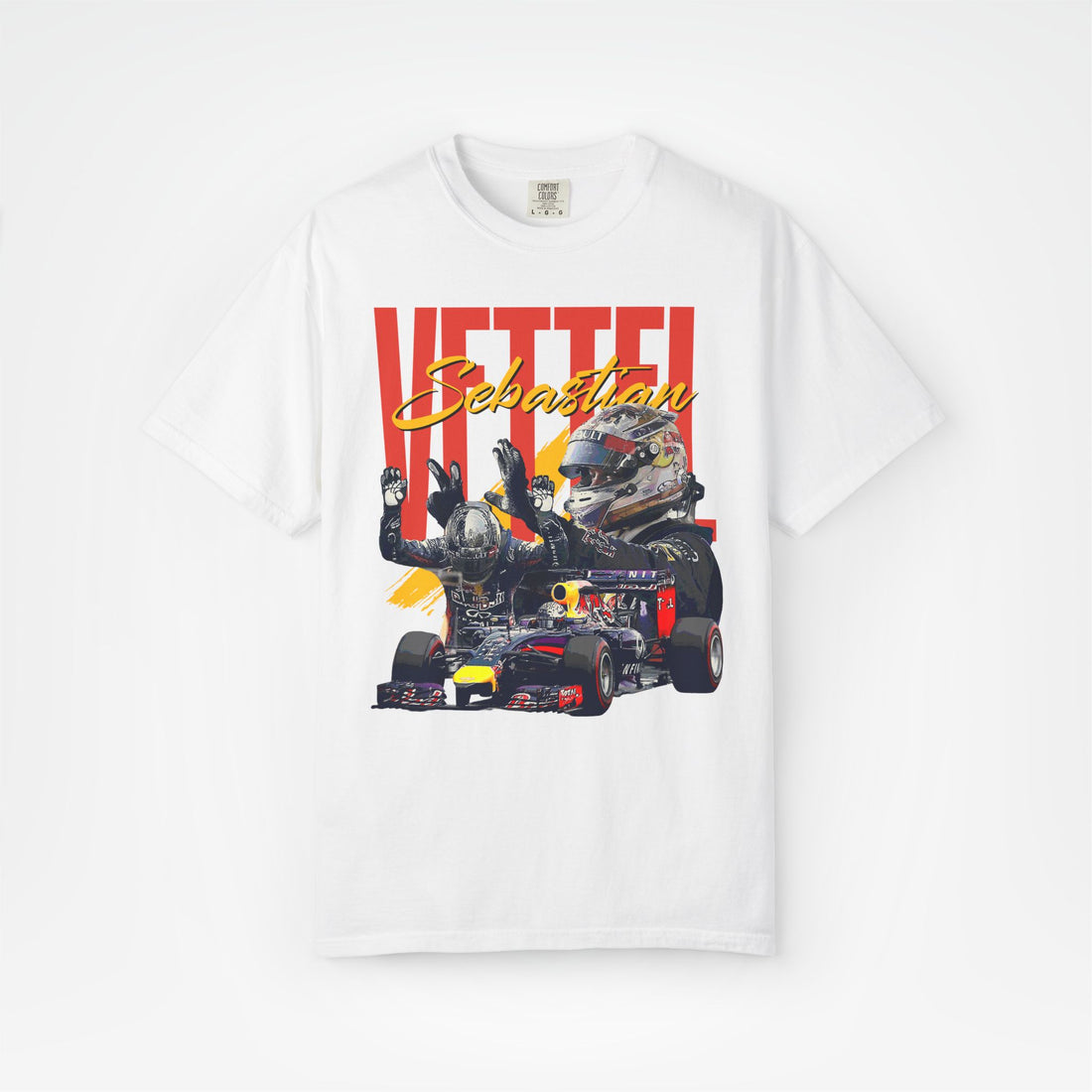 White Front - Sebastian Vettel Red Bull F1 T shirt graphic studio mockup