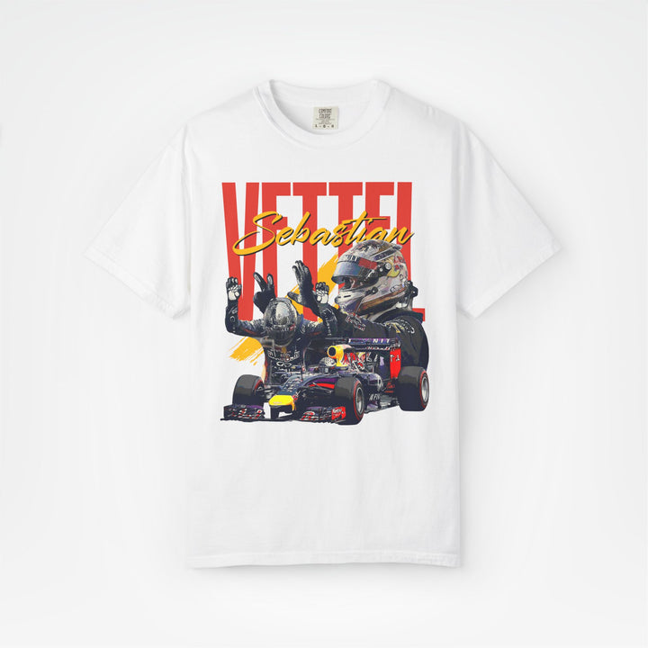 White Front - Sebastian Vettel Red Bull F1 T shirt graphic studio mockup