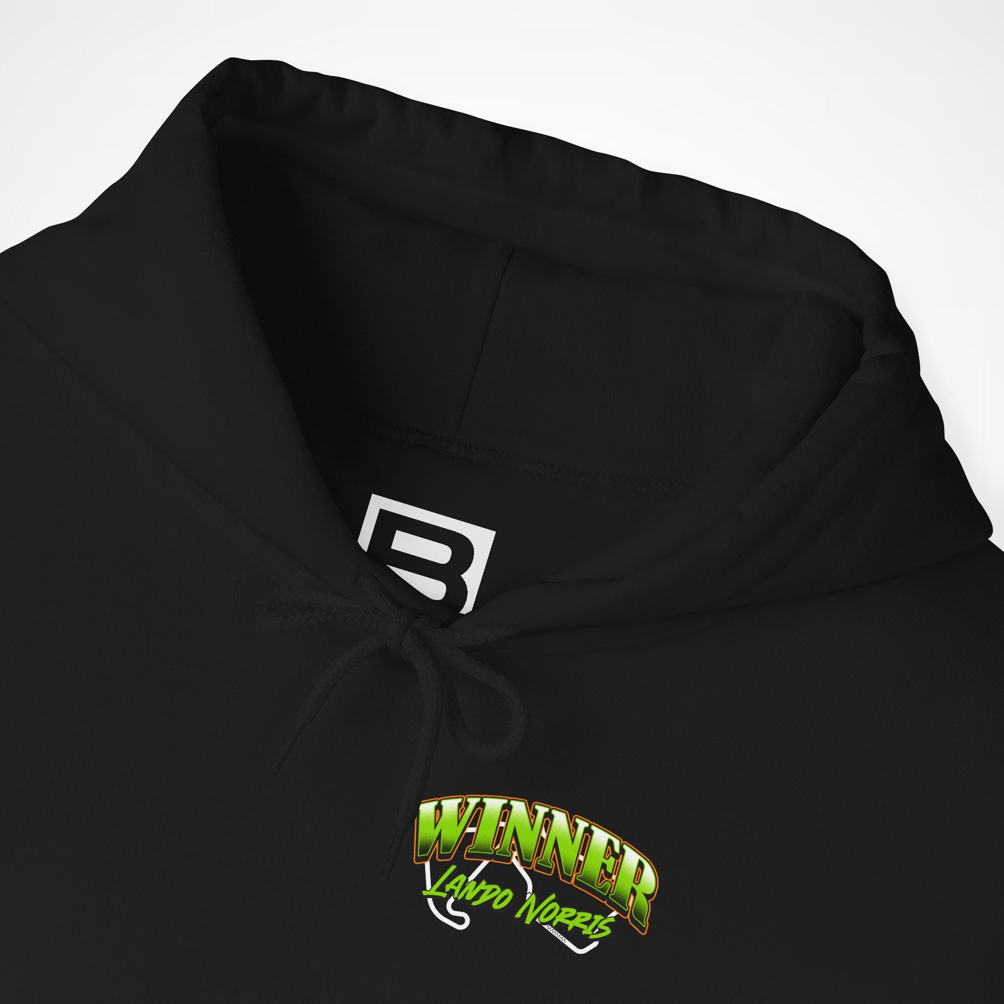 Black Front 2 - Lando Norris McLaren F1 hoodie front detail studio mockup