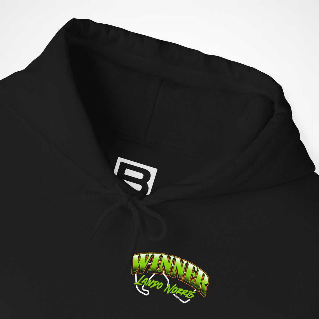Black Front 2 - Lando Norris McLaren F1 hoodie front detail studio mockup
