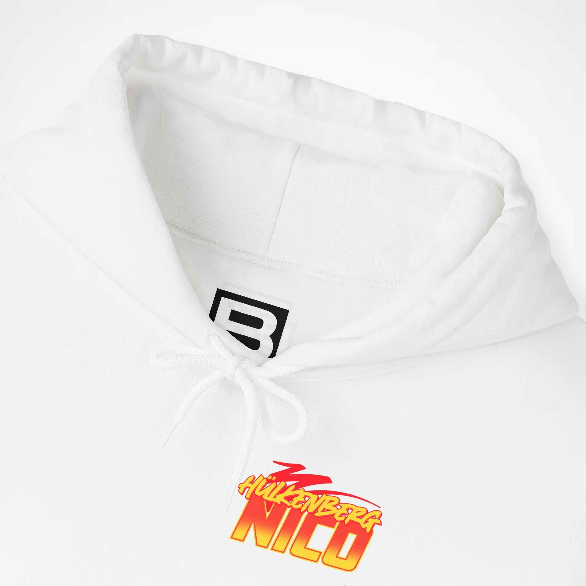 White Front 2 - Nico Hulkenberg Audi F1 hoodie front detail studio mockup