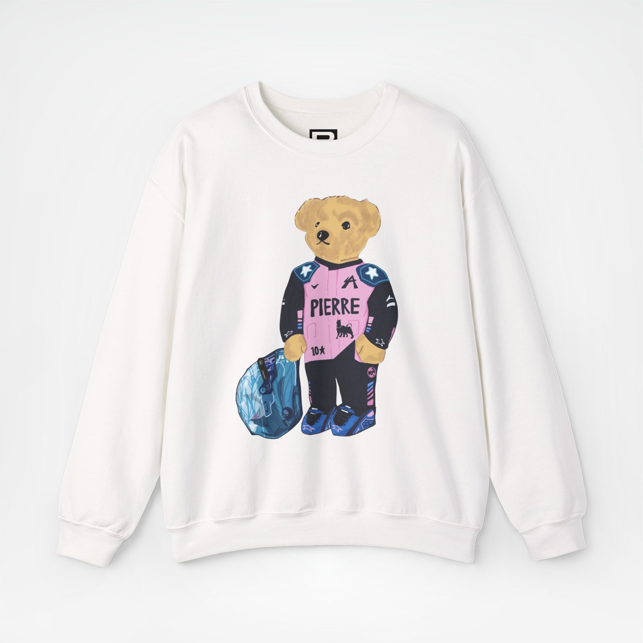 White Front - Pierre Gasly Alpine teddy bear F1 sweater graphic studio mockup