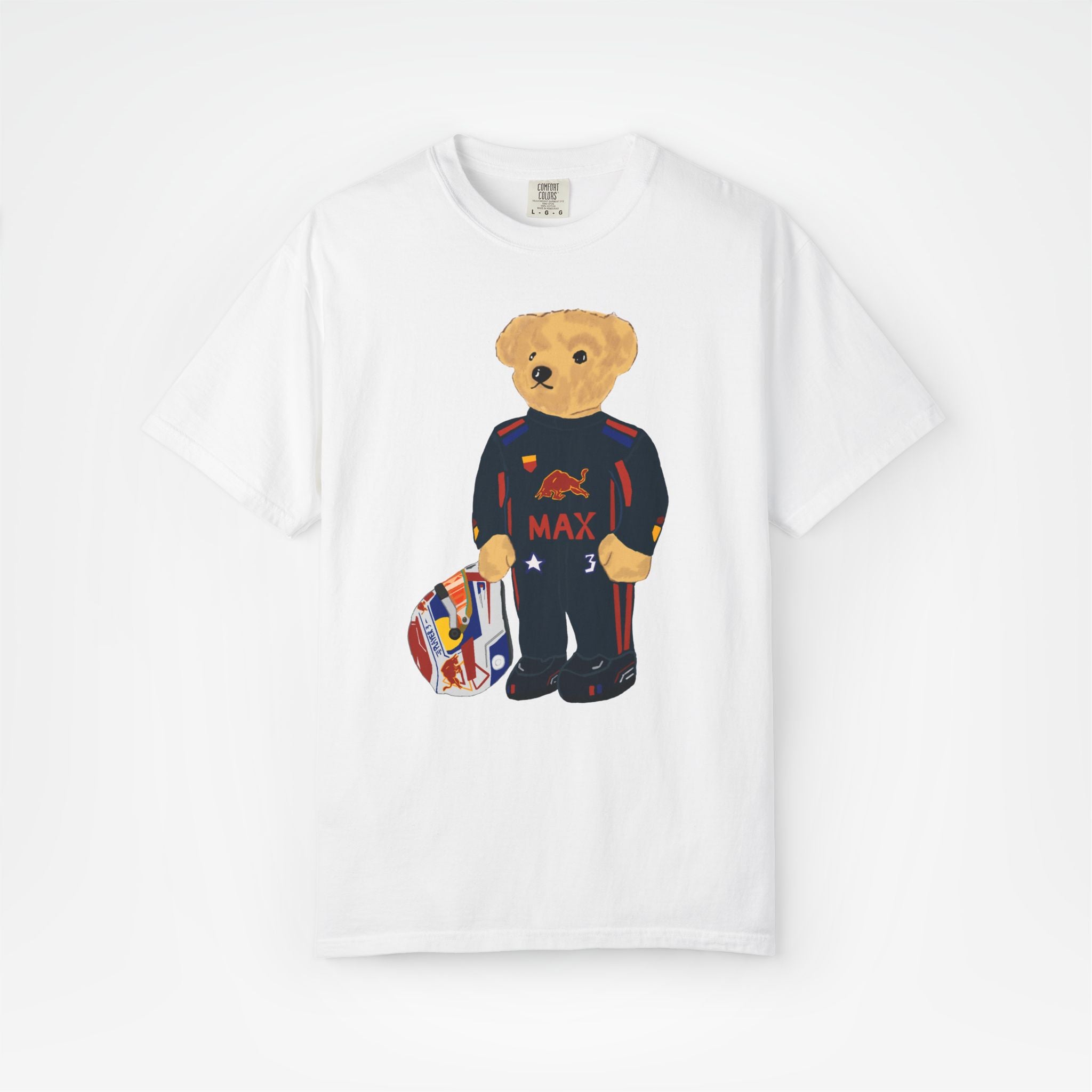 White Front - Max Verstappen Red Bull teddy bear F1 T shirt graphic studio mockup