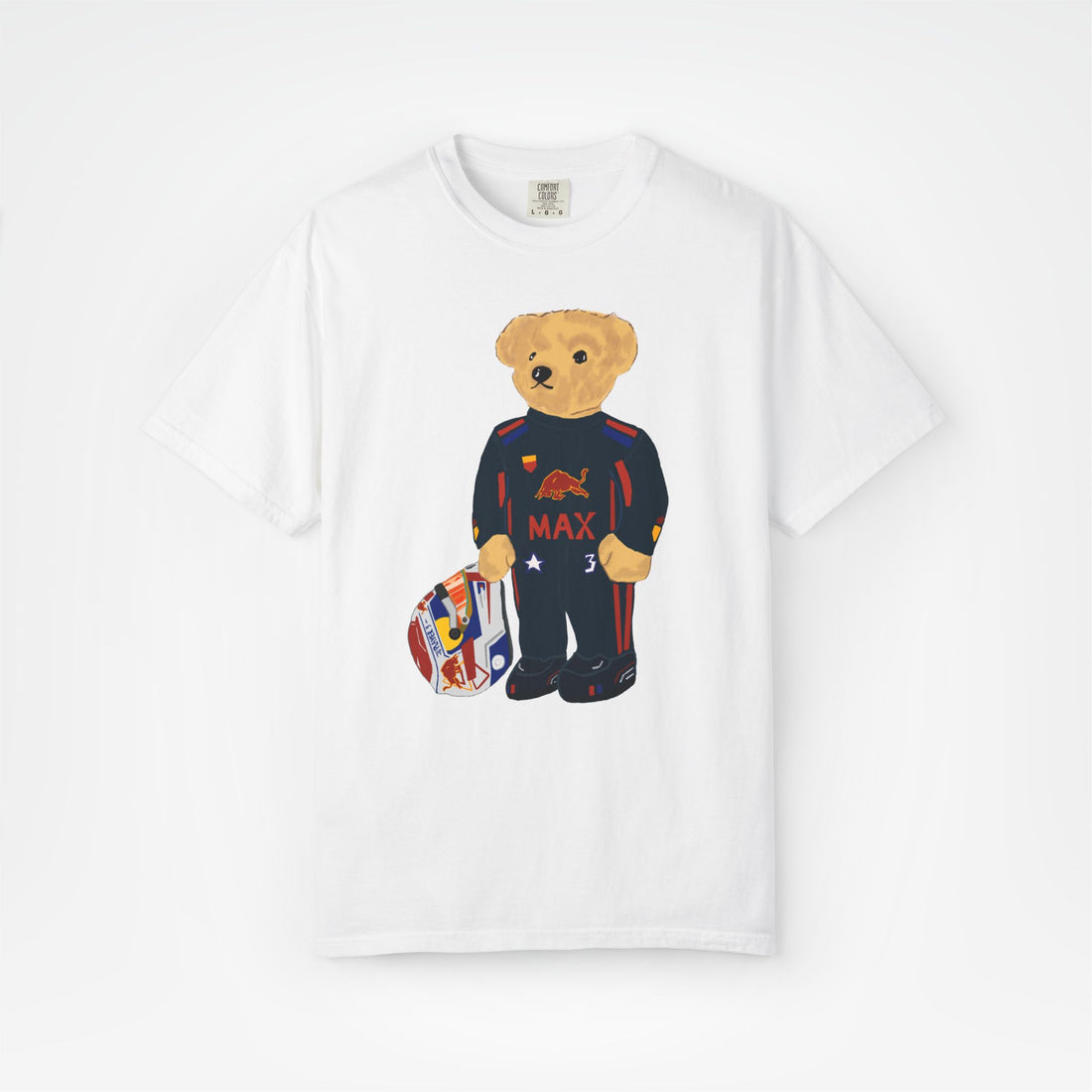 White Front - Max Verstappen Red Bull teddy bear F1 T shirt graphic studio mockup