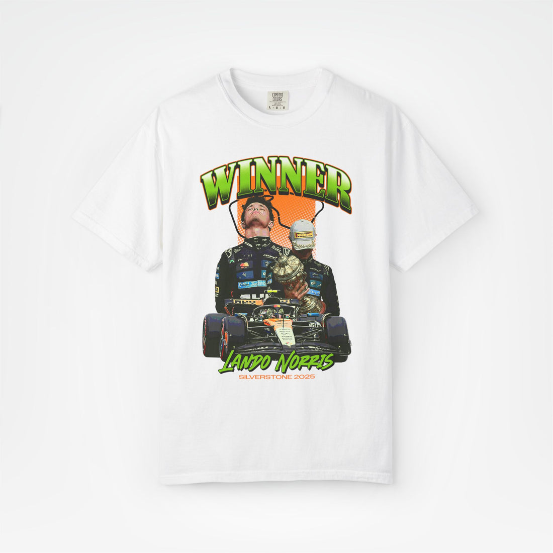 White Front - Lando Norris McLaren F1 T shirt graphic studio mockup