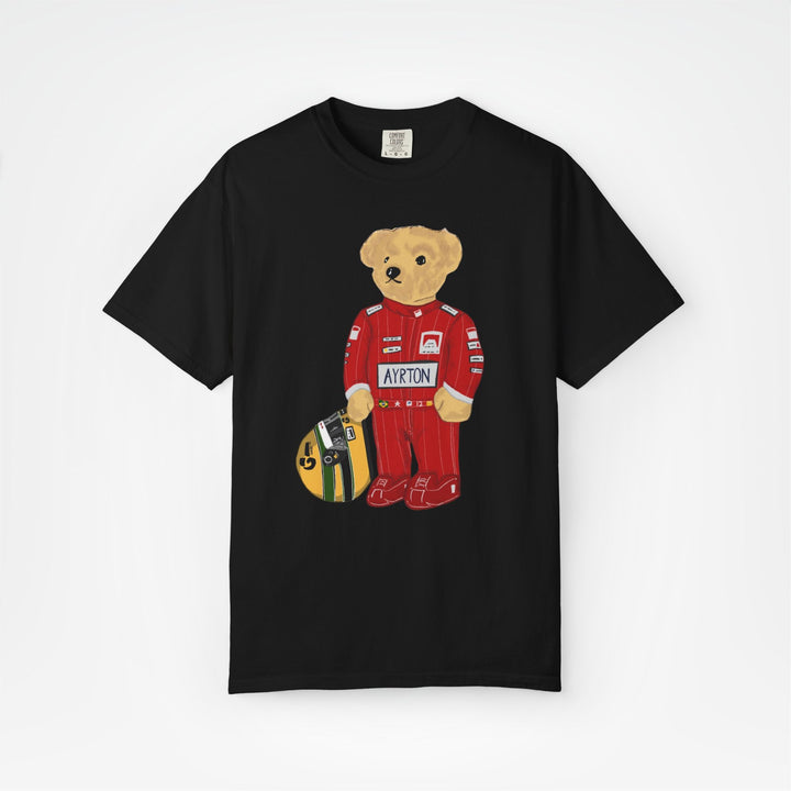 Black Front - Ayrton Senna teddy bear Ferrari F1 T shirt graphic studio mockup