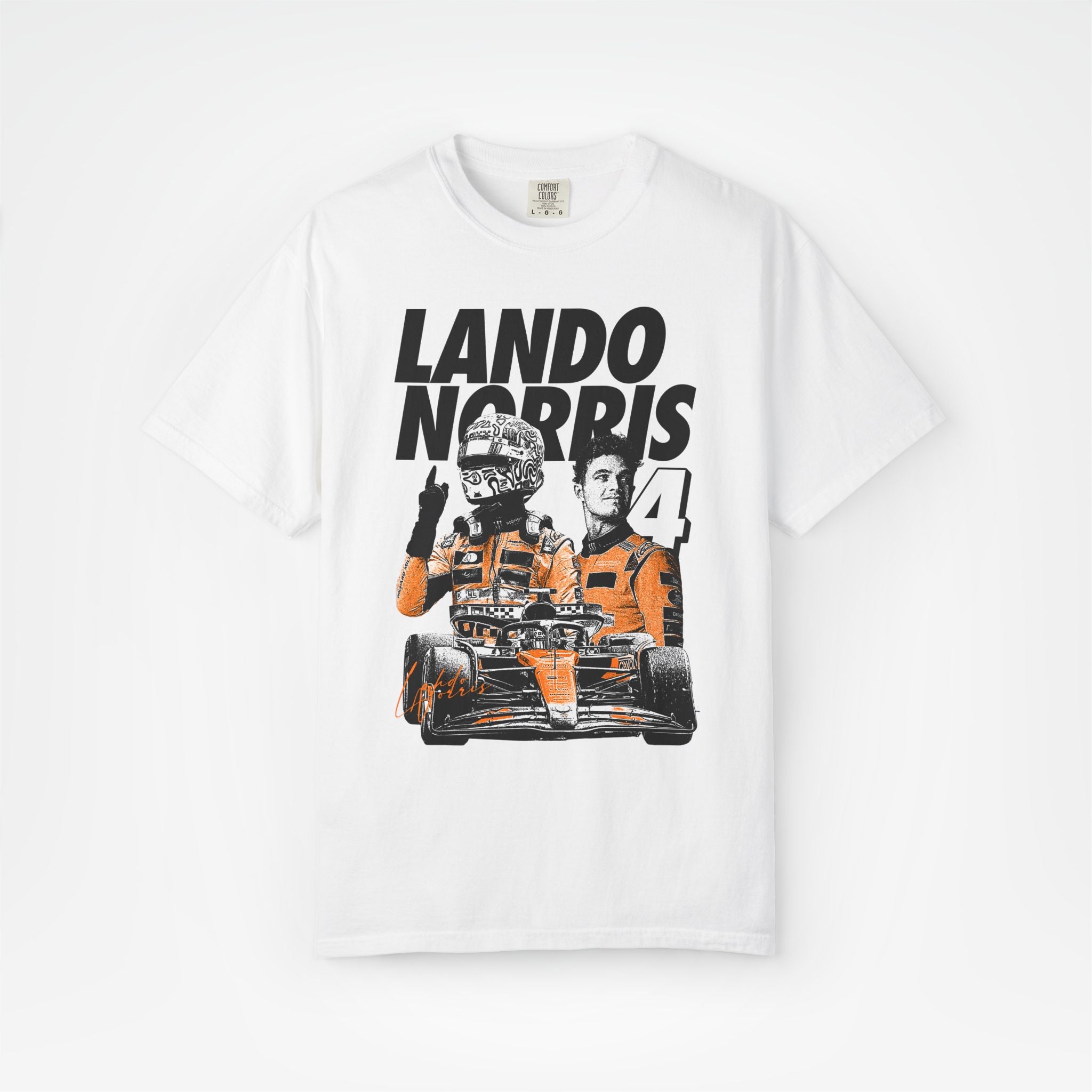 White Front - Lando Norris McLaren F1 T shirt graphic studio mockup