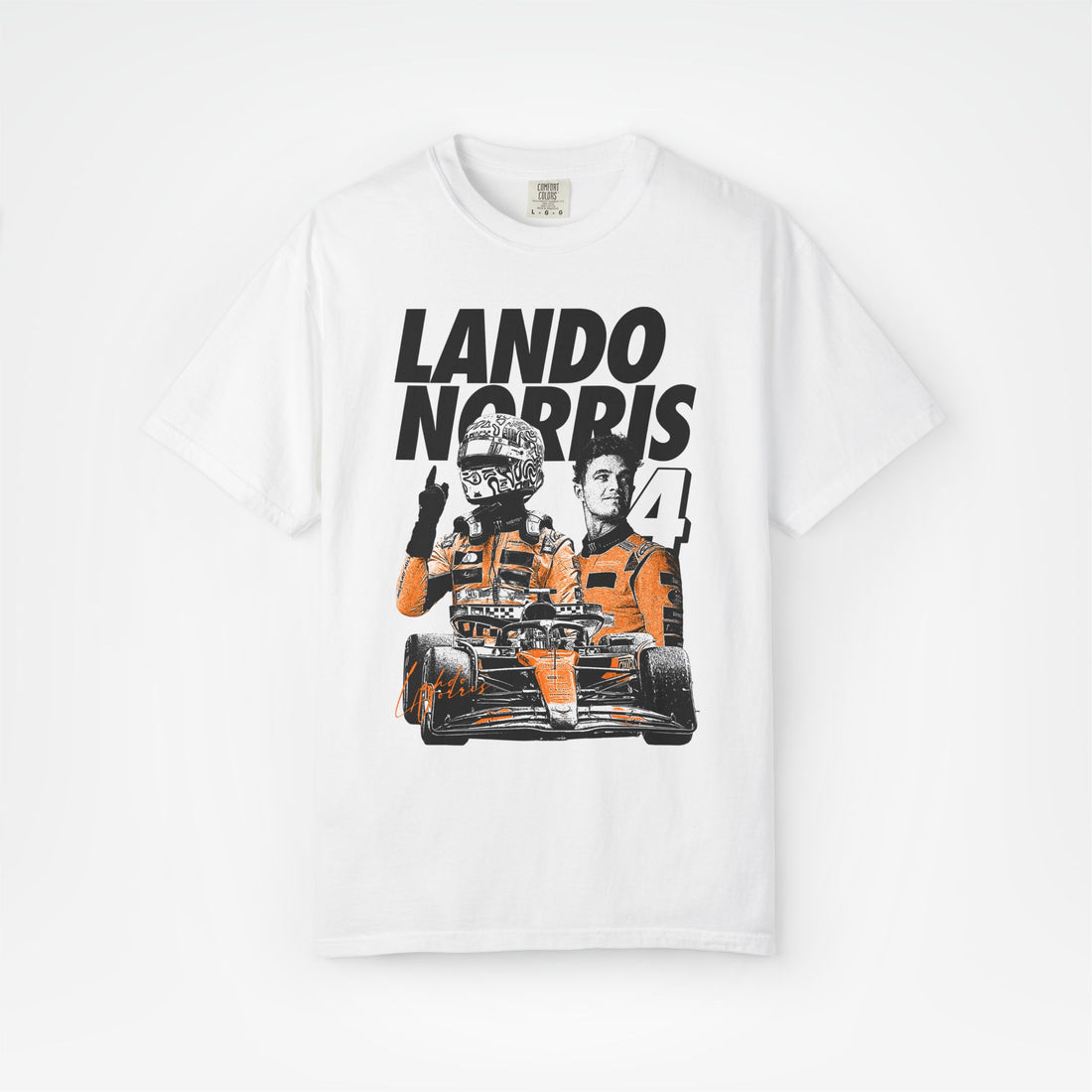 White Front - Lando Norris McLaren F1 T shirt graphic studio mockup