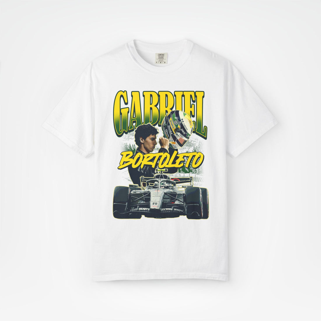 White Front - Gabriel Bortoleto Audi F1 T shirt graphic studio mockup