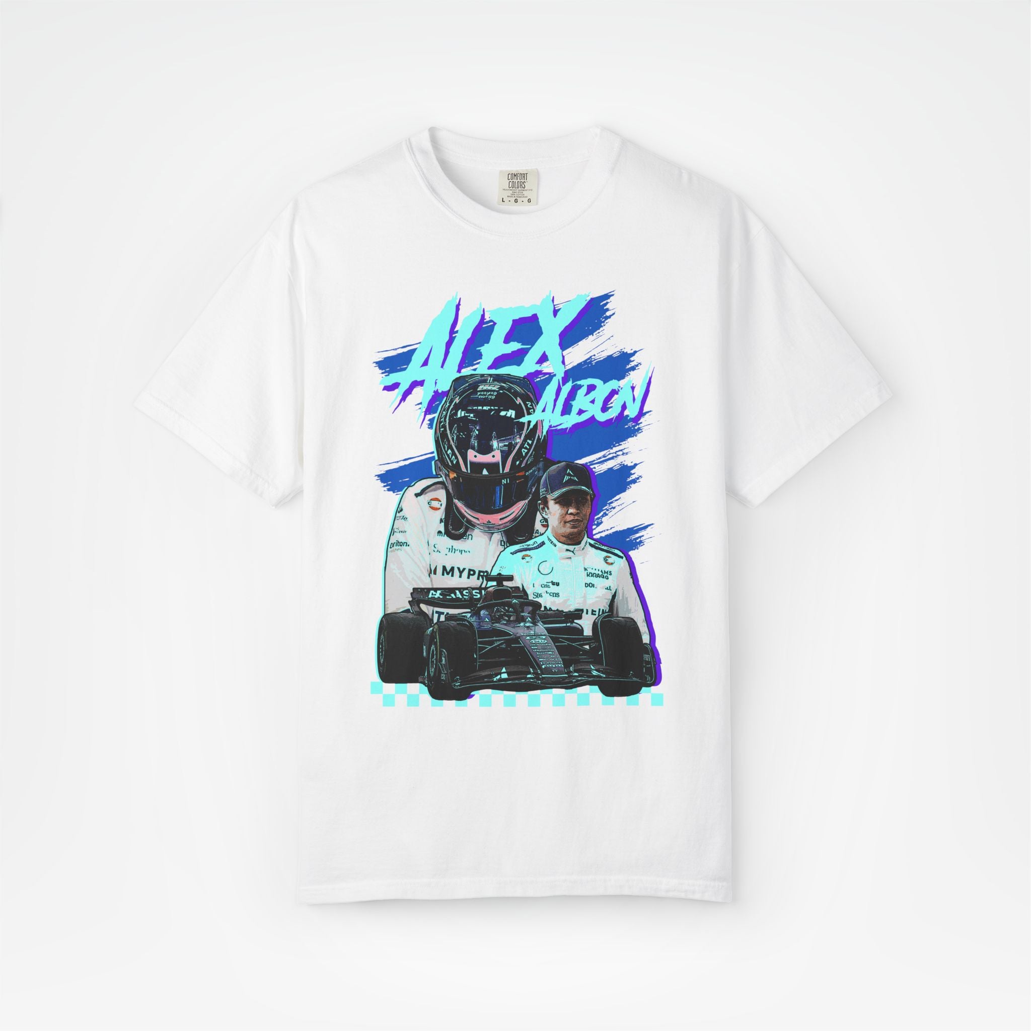 White Front - Alex Albon Williams F1 T shirt studio mockup