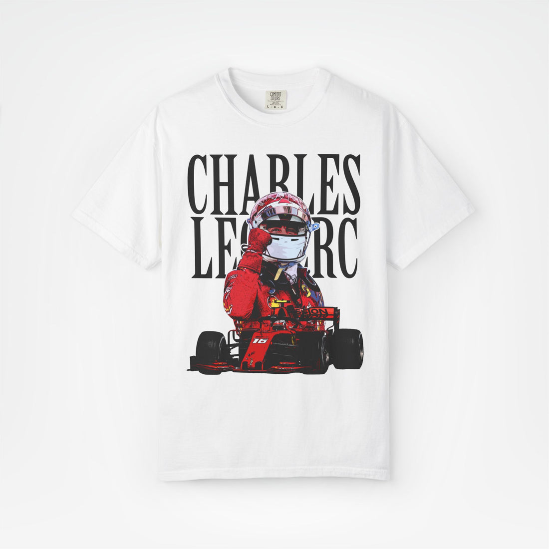 White Front - Charles Leclerc Ferrari F1 T shirt graphic studio mockup