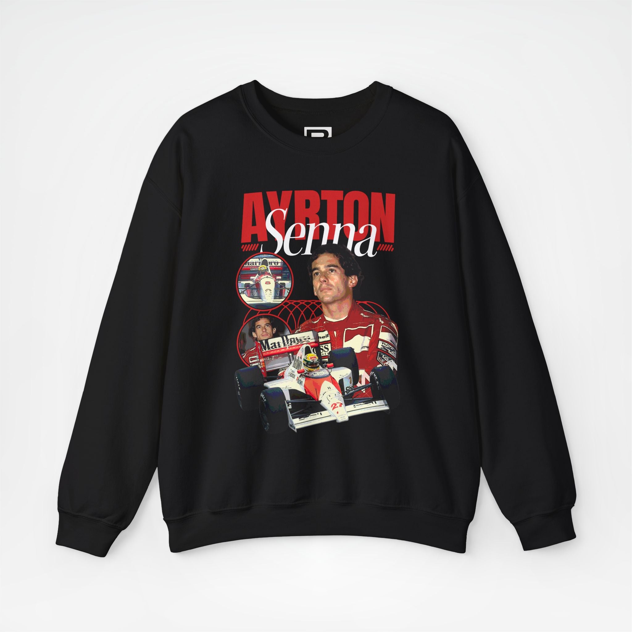 Black Front - Ayrton Senna McLaren F1 sweater graphic studio mockup