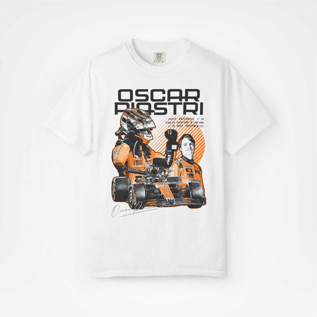 White Front - Oscar Piastri McLaren F1 T shirt graphic studio mockup