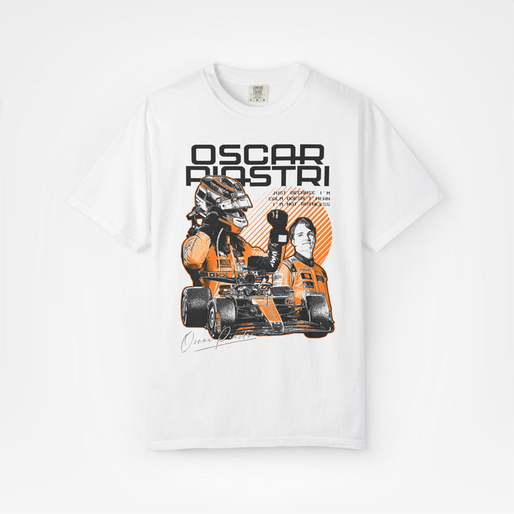 White Front - Oscar Piastri McLaren F1 T shirt graphic studio mockup