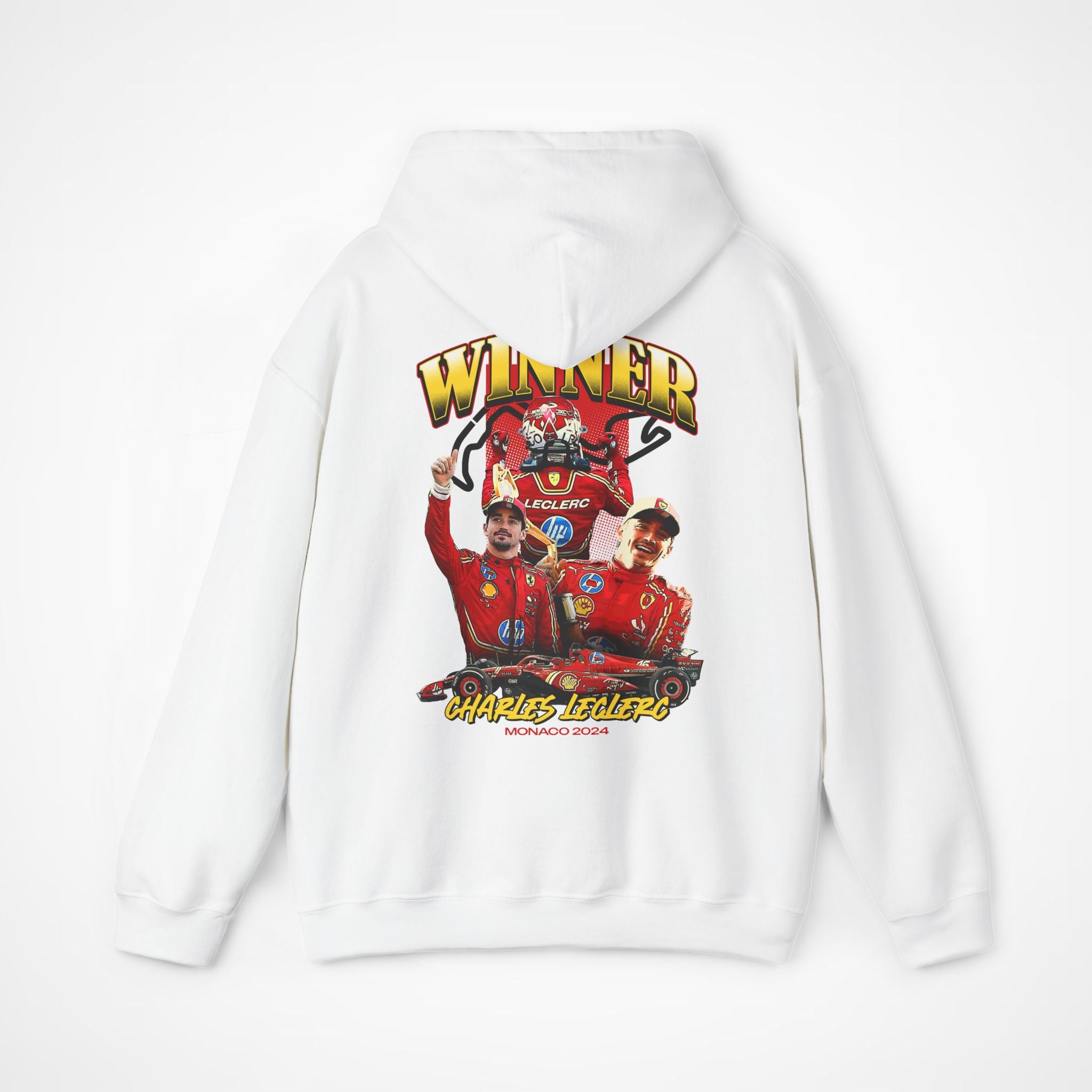 White Back - Charles Leclerc Ferrari Monaco Winner F1 hoodie back design studio mockup