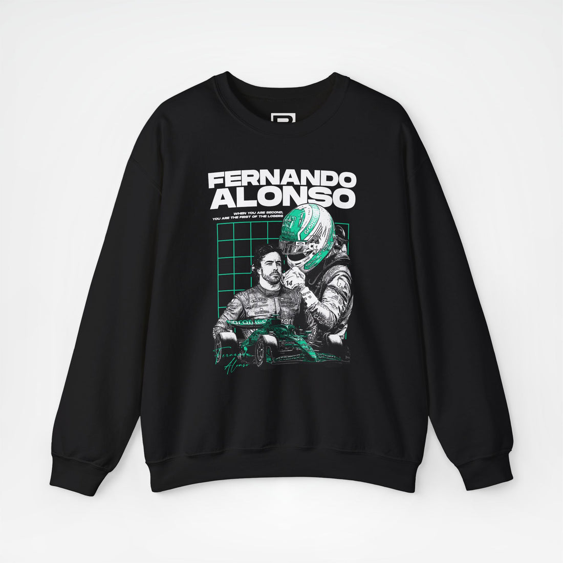 Black Front - Fernando Alonso Aston Martin F1 sweater graphic studio mockup