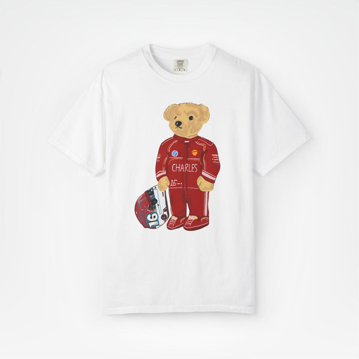 White Front - Charles Leclerc teddy bear Ferrari F1 T shirt graphic studio mockup