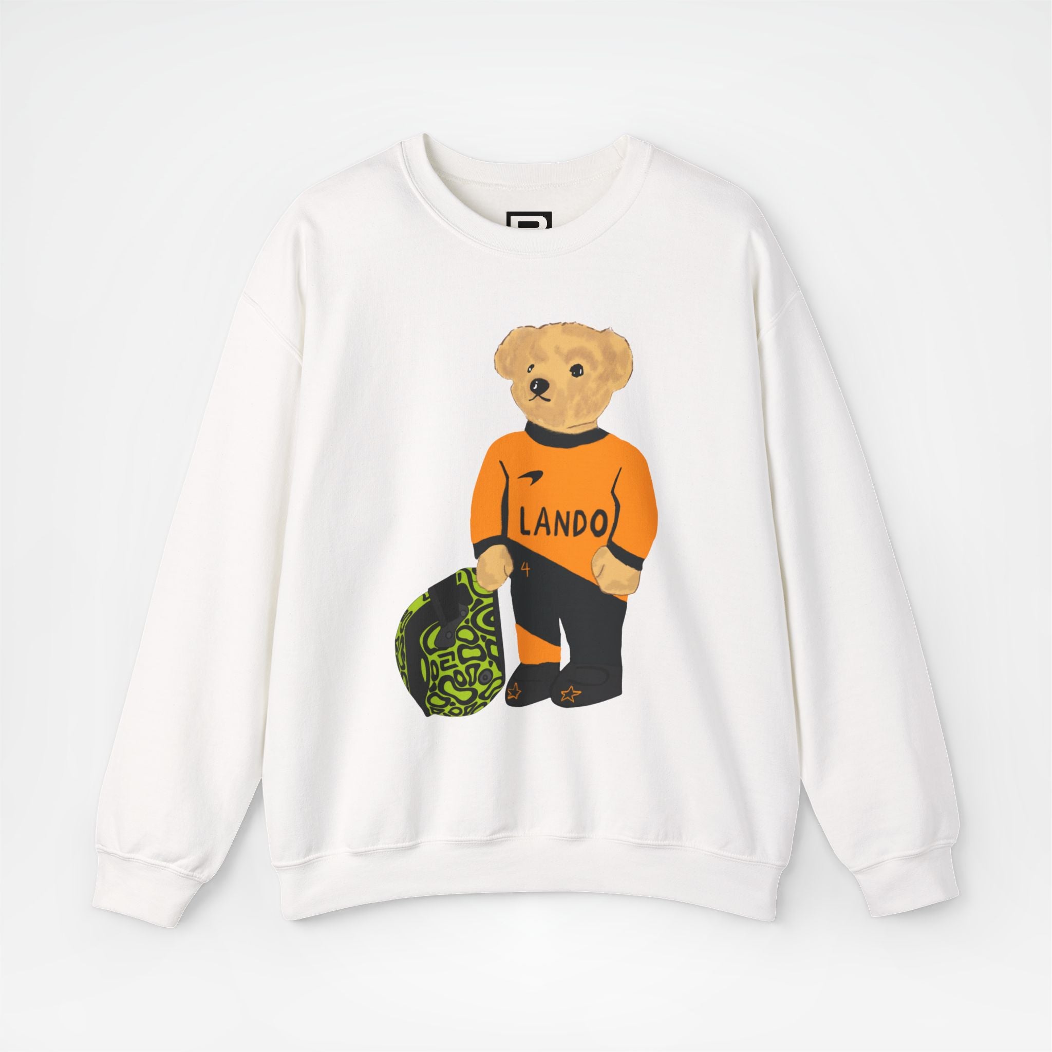 White Front - Lando Norris McLaren teddy bear F1 sweater graphic studio mockup