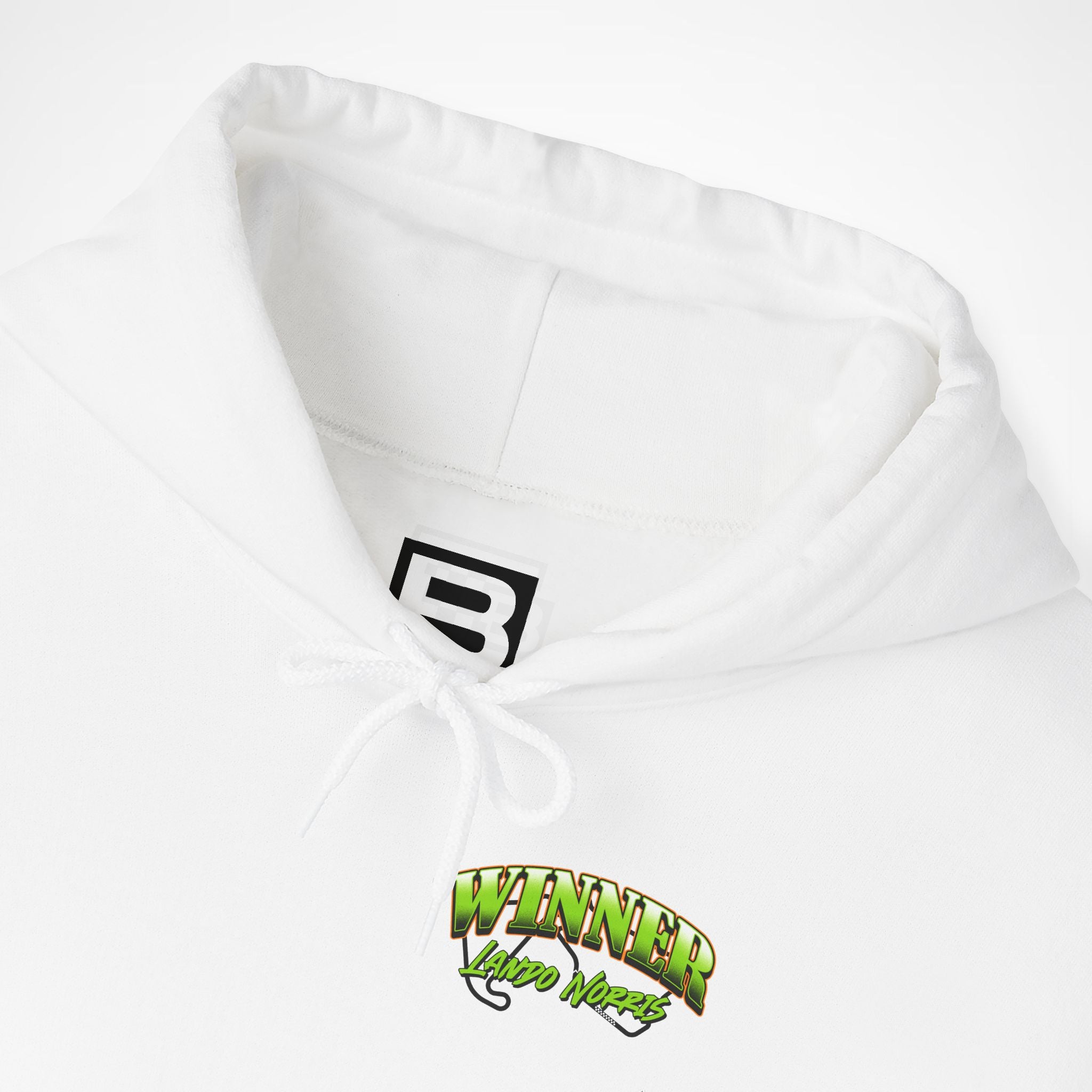 White Front 2 - Lando Norris McLaren F1 hoodie front detail studio mockup