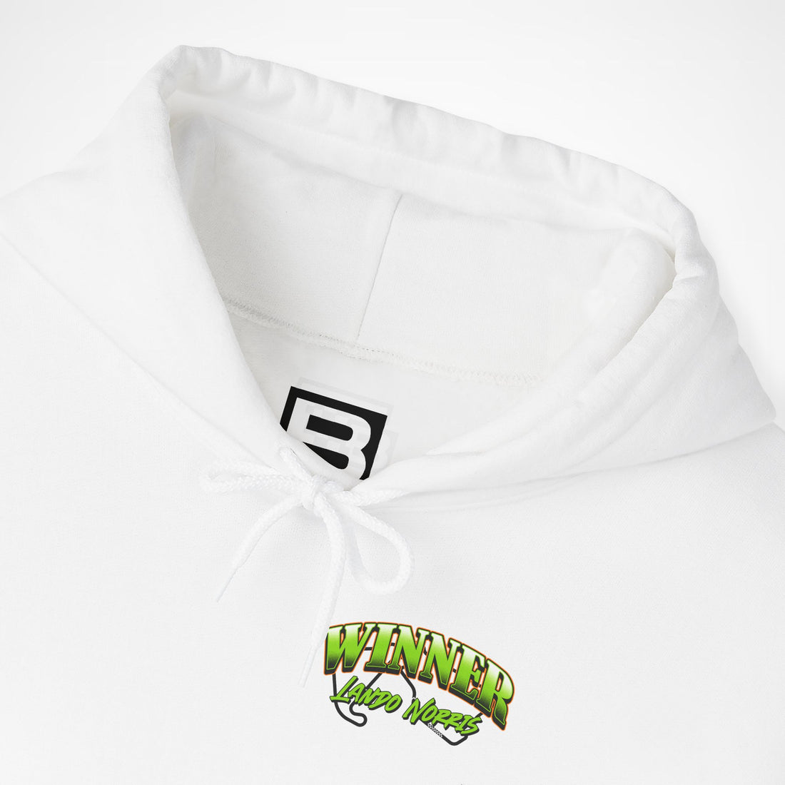 White Front 2 - Lando Norris McLaren F1 hoodie front detail studio mockup