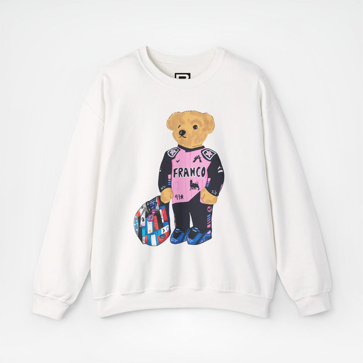 White Front - Franco Colapinto Alpine teddy bear F1 sweater graphic studio mockup