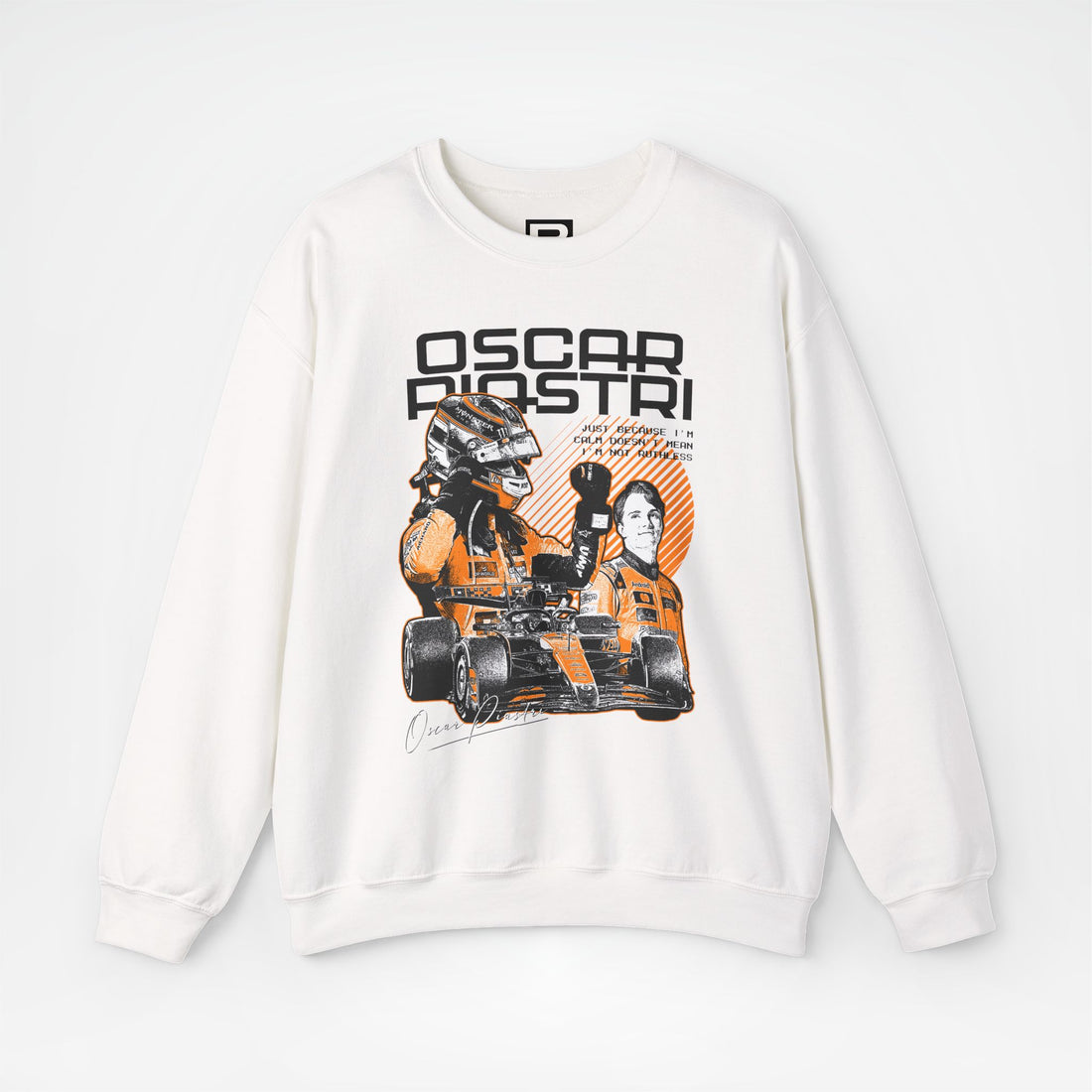 White Front - Oscar Piastri McLaren F1 sweater graphic studio mockup