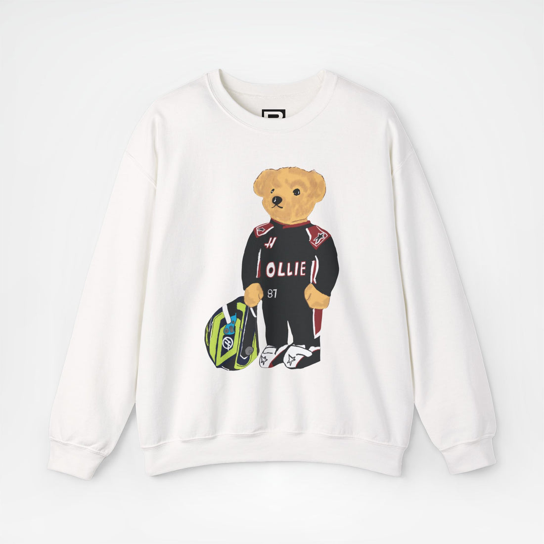 White Front - Ollie Bearman Haas teddy bear F1 sweater graphic studio mockup