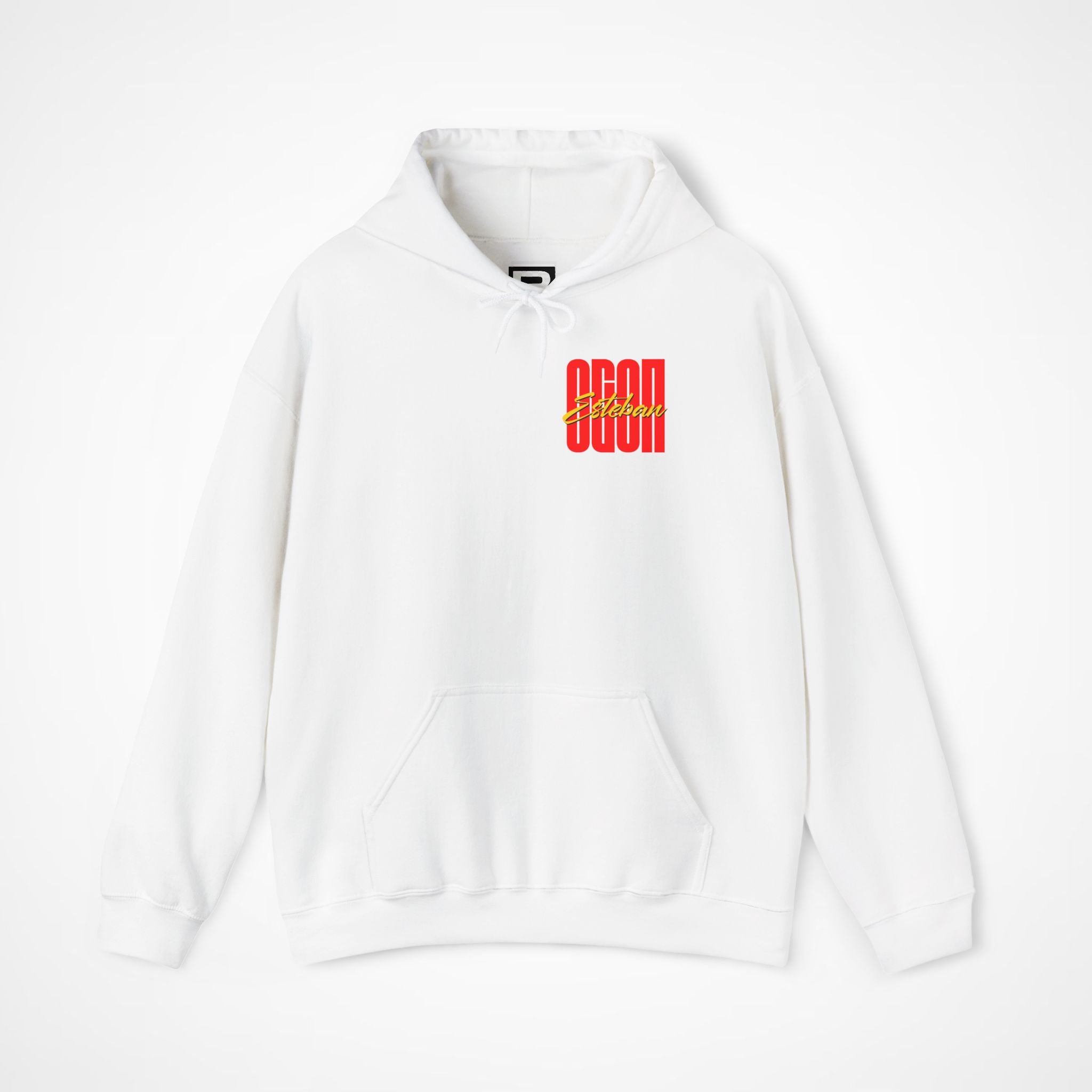 White Front 1 - Esteban Ocon Haas F1 hoodie front studio mockup